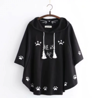 Kawaii Cat Embroidery Hooded Poncho Coat - Thumbnail 3