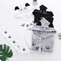Kawaii Cat Embroidery Hooded Poncho Coat - Thumbnail 4