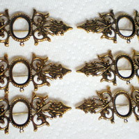 6 of 18x13 mm Antique Gold Pin or Pendant OLD Style Setting, Gorgeous Long Style - Thumbnail 1