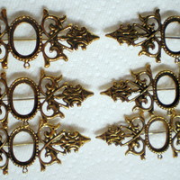 6 of 18x13 mm Antique Gold Pin or Pendant OLD Style Setting, Gorgeous Long Style - Thumbnail 2