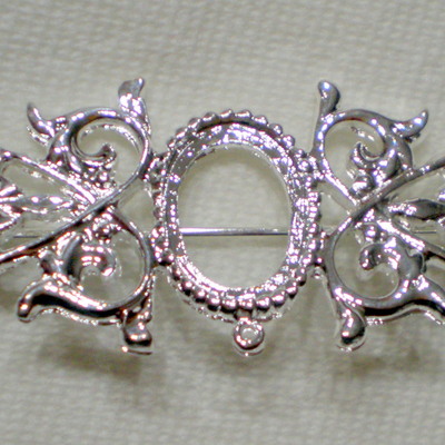 6 of 18x13 mm shiny silver pin or pendant old style setting, gorgeous long style