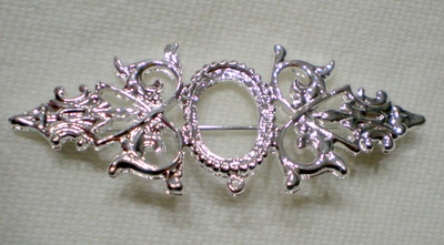 6 of 18x13 mm Shiny Silver Pin or Pendant OLD Style Setting, Gorgeous Long Style