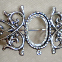 6 of 18x13 mm Antique Silver Pin or Pendant OLD Style Setting, Gorgeous Long Style - Thumbnail 3