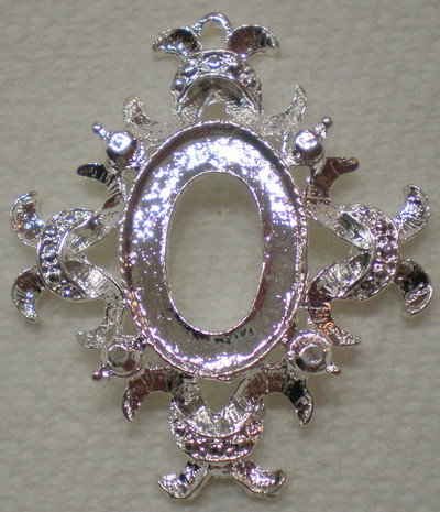 6 of 18x13 mm Shiny Silver Plated Pendant Setting OLD Style, with Beautiful Crown Design