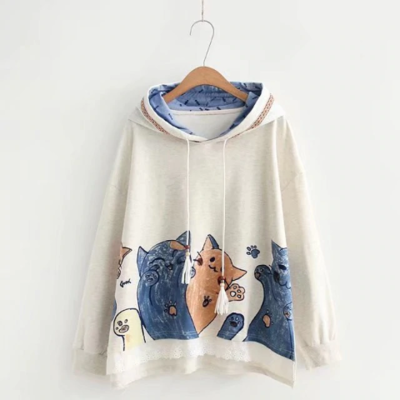 Kawaii cat printed hoodies
