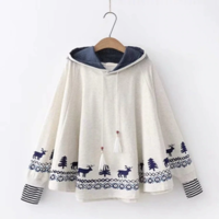 Kawaii Deer Print Hooded Pullover Sweater - Thumbnail 1