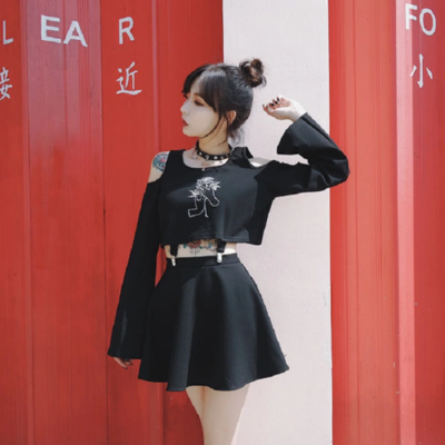 Rose Embroidery Harajuku Two Piece Skirt and Top Set