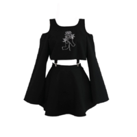 Rose Embroidery Harajuku Two Piece Skirt and Top Set - Thumbnail 1