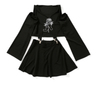 Rose Embroidery Harajuku Two Piece Skirt and Top Set - Thumbnail 2
