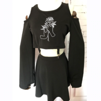 Rose Embroidery Harajuku Two Piece Skirt and Top Set - Thumbnail 3
