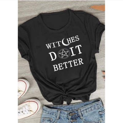 Witches do it better letter print black t shirt