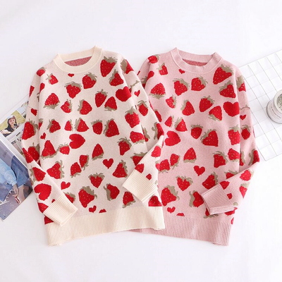 Strawberry jacquard knit sweater