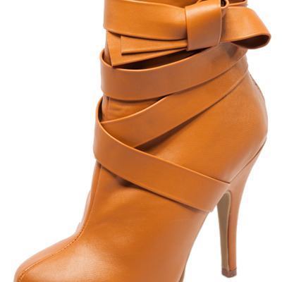 "liz" side bow design ankle boot - camel