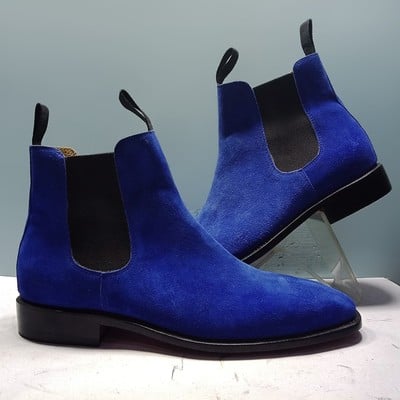 Handmade blue color suede boot, men's ankle high chelsea style dress boot - Thumbnail 4