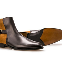 Handmade Tan Black Color Suede Leather Boot, Men's Ankle High Buckle Dress Boot - Thumbnail 1