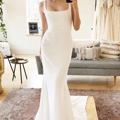 Square simple wedding dresses bridal gown - Thumbnail 5