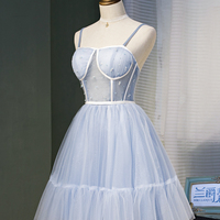 Cute blue tulle short prom dress, evening dress - Thumbnail 1