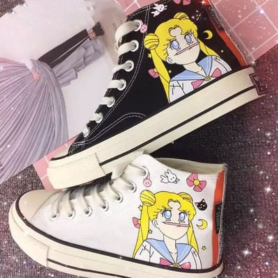 New cute cartoon hand-painted sailor moon canvas shoes - Thumbnail 5