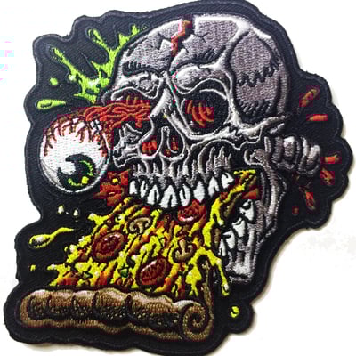 Pizza skull patch (iron on ready full color embroidered) - Thumbnail 3
