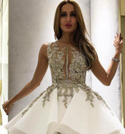 Spaghetti Straps Hi Low Homecoming Dresses with Appliques