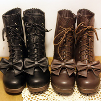 Martin Boots Bow Thick with Sweet Knight Boots Martin Boots - Thumbnail 1