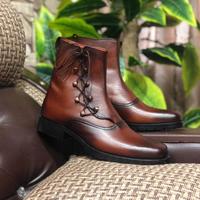  Mens Boots New Handmade Dark Tan Shaded Leather Ankle Boots for Men's - Thumbnail 1