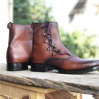  Mens Boots New Handmade Dark Tan Shaded Leather Ankle Boots for Men's - Thumbnail 3