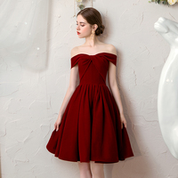 Cute burgundy velvet short prom dress, homecoming dress - Thumbnail 1