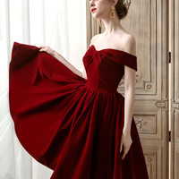 Cute burgundy velvet short prom dress, homecoming dress - Thumbnail 4