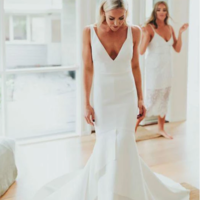 White V Neck Sleeveless Satin Wedding Dresses Mermaid Bridal Dresses,18 - Thumbnail 4