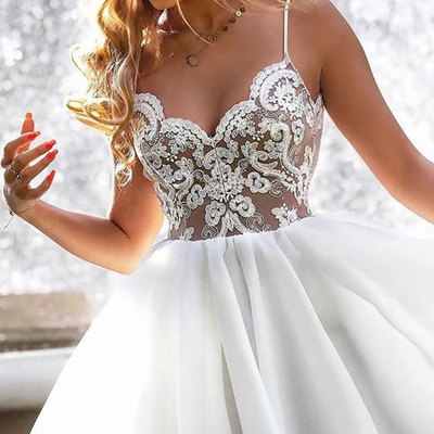 Spaghetti straps short homecoming dresses with appliques - Thumbnail 4