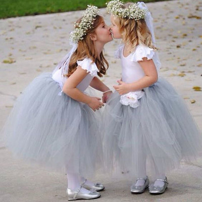 Ankle length tulle baby blue flower girl dresses - Thumbnail 3