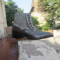 Balmoral Pure Dark Gray Leather & Gray Suede Button Boots for Men's - Thumbnail 2