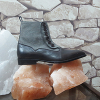 Balmoral Pure Dark Gray Leather & Gray Suede Button Boots for Men's - Thumbnail 4