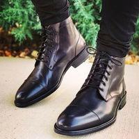 Handmade Mens Cap toe Leather Dress boots, black leather Ankle boots - Thumbnail 1