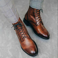 Handmade Brown Lace up ankle boots for Mens, brown leather Dress Ankle boots - Thumbnail 1