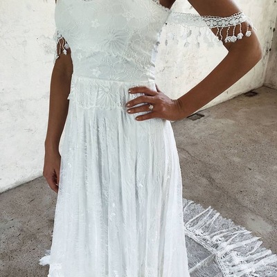 Off the shoulder boho lace wedding dresses bridal gowns - Thumbnail 5