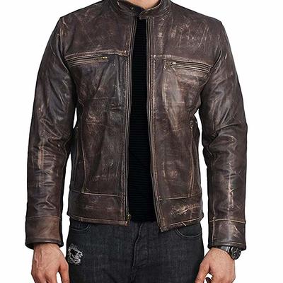 Handmade vintage brown classic leather zipper jacket - Thumbnail 5