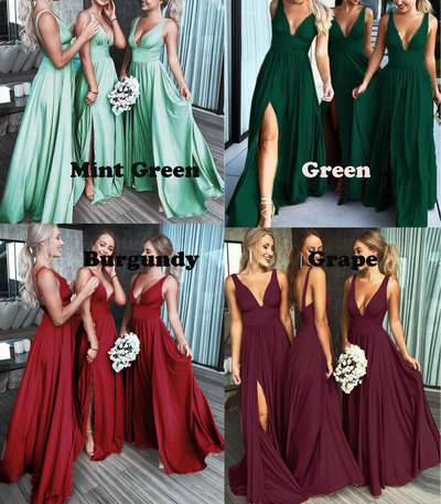 Deep V Neck Bridesmaid Dresses with Split Side for Wedding
