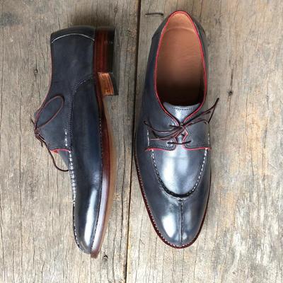 Handmade gray leather split toe lace up shoes for men's - Thumbnail 3