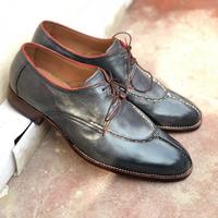 Handmade Gray Leather Split Toe Lace Up shoes for men's - Thumbnail 1