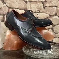 Handmade Gray Leather Split Toe Lace Up shoes for men's - Thumbnail 2