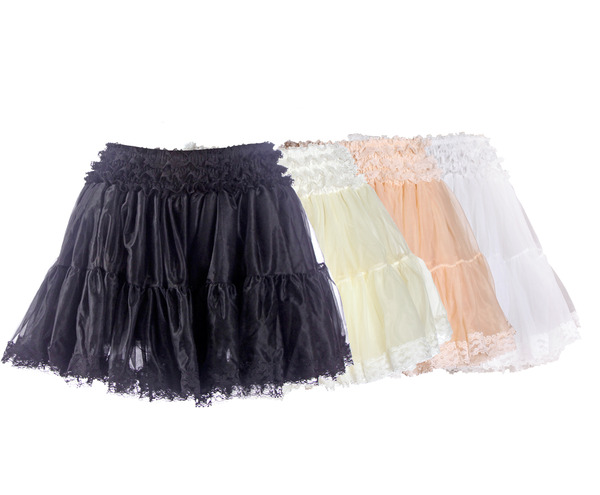 Short Lace Edge Chiffon Petticoat - White, Black, Ivory, Caramel