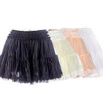 Short Lace Edge Chiffon Petticoat - White, Black, Ivory, Caramel