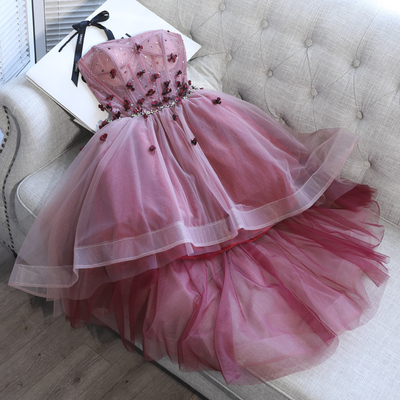 Pink tulle sweetheart high low prom dress, homecoming dress - Thumbnail 5