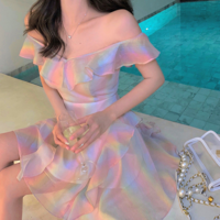 New Ruffled Gradient Colorblock Dress - Thumbnail 1