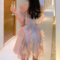 New Ruffled Gradient Colorblock Dress - Thumbnail 3