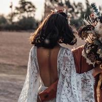 Backless Batwing Sleeve Boho Wedding Dresses Mermaid Rustic Wedding Dress - Thumbnail 2