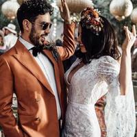 Backless Batwing Sleeve Boho Wedding Dresses Mermaid Rustic Wedding Dress - Thumbnail 4