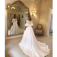 Off Shoulder White Ivory Wedding Dress A-line American Bridal Gowns 2020 New Arrival Chapel Train Simple Satin Brazilian Vestido De Novia - Thumbnail 1